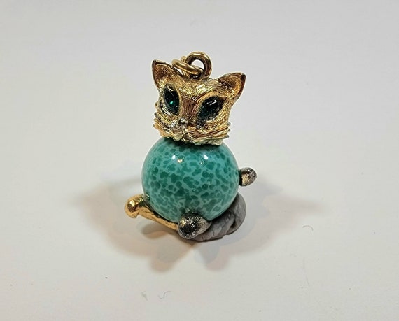 cat charm gold tone glass bead monet
