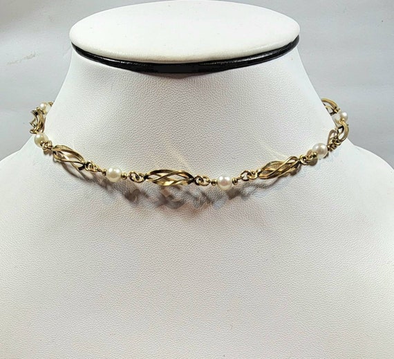 Gold filled necklace caged cultured pearls choker… - image 7