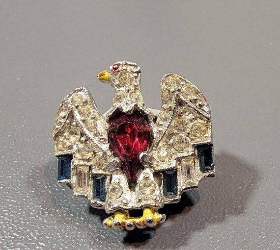 patriotic eagle brooch very small rhinestones enameled details maybe trifari