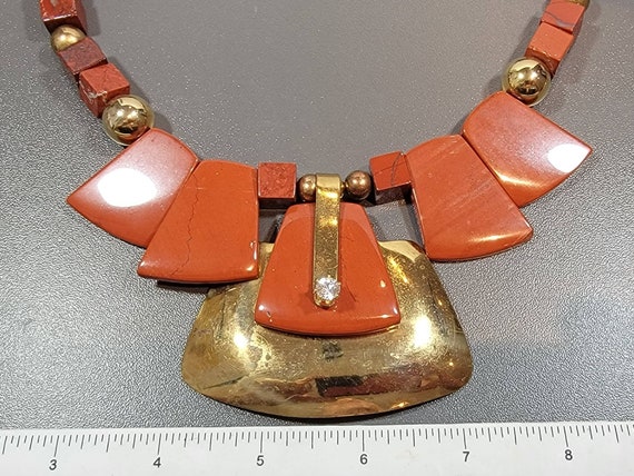 bib necklace massive jasper brass and cubic zirco… - image 8