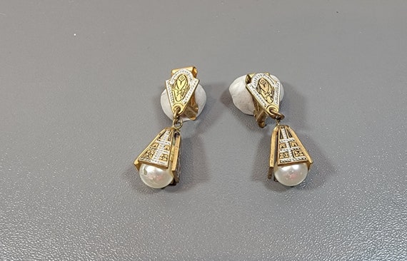 spanish Damascene earrings  pearls golden souvenir toledo dangles