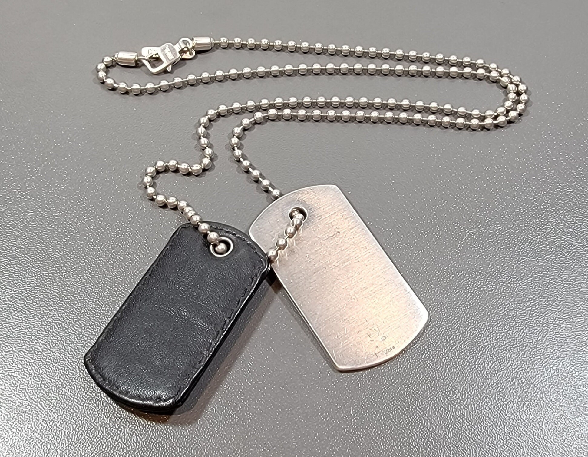 Emporio Armani Men's Gray-Tone Stainless Steel Dog Tag Necklace