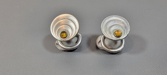 deco cufflinks small cabochon stones set in silvertone metal vintage