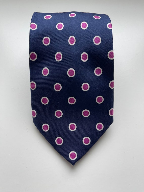 Vera Bradley Silk Necktie Pink Polkadots on Blue Hand Made