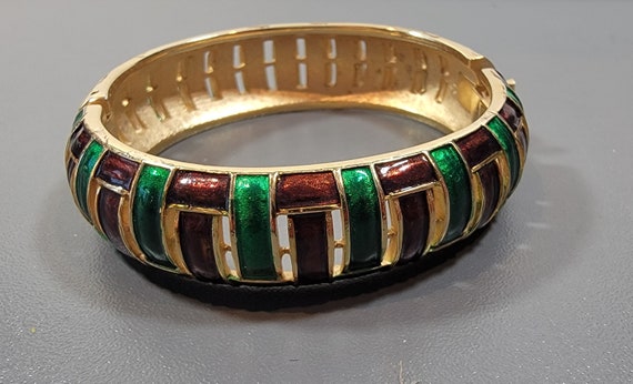 trifari bracelet bangle green and brown enamel - image 6