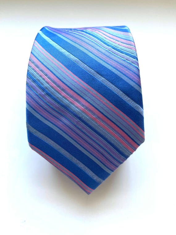 Ted Baker Silk Necktie Blue and Pink Luxury Striped Vintage
