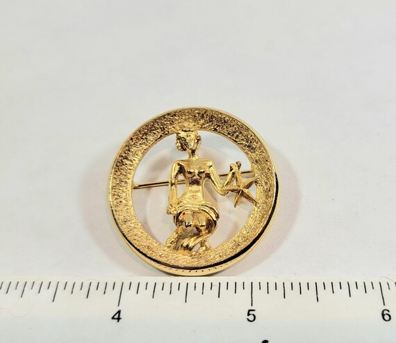Virgo zodiac brooch gold tone metal female figural