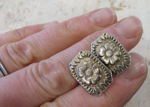 cufflinks floral silver Edwardian Pivot link - image 8