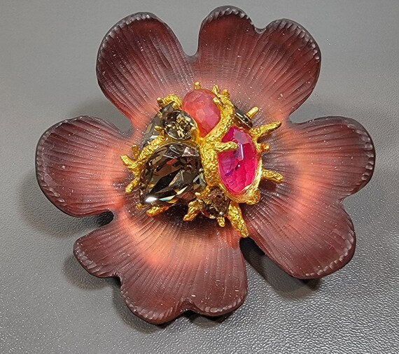 alexis bittar flower brooch large crystals vintage wine lucite