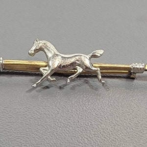 Antique horse brooch slim bar pin gold and silver tone metal