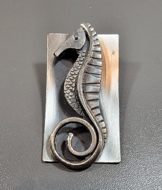 Seahorse pin pewter aquatic animal brooch