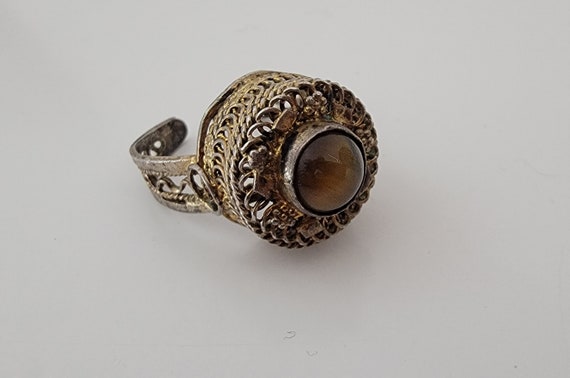 antique silver ring chinese court ring tigers eye - image 6