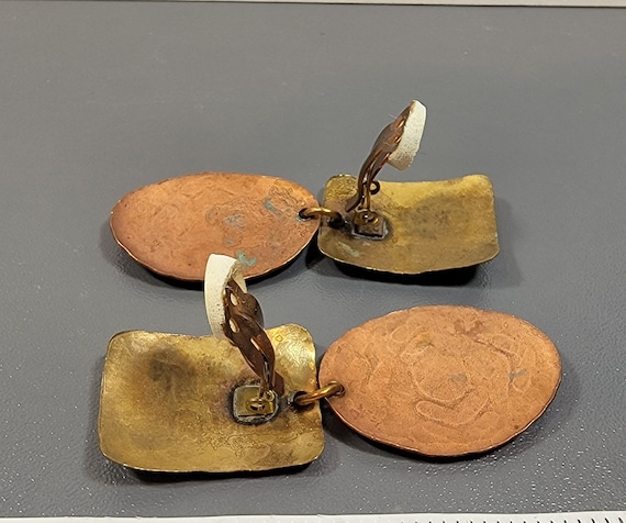 Brass earrings modernist tribal mbsf clip on vint… - image 3