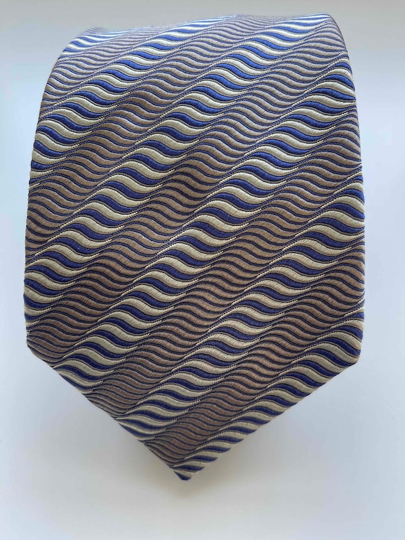 Thomas Pink tie Silk Necktie Purple, Bronze and Gold Stripes Vintage Made in England black label
