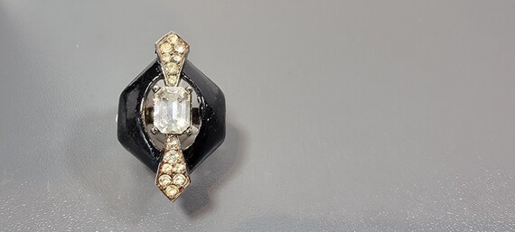 coro rhinestone ring art deco r adjustable black … - image 7