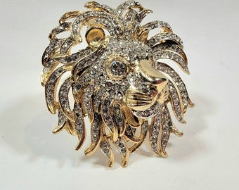 lion brooch Rhinestone magnificent kjl Kenneth lane large gold plated