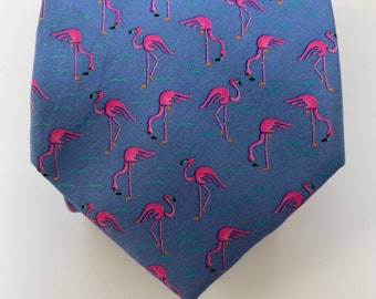 Flamingo Silk Tie Pink Flamingos on Light Blue