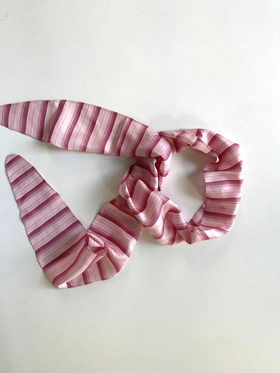 Striped Pink Silk Scarf: Skinny Headband, Neck Cravat twilly