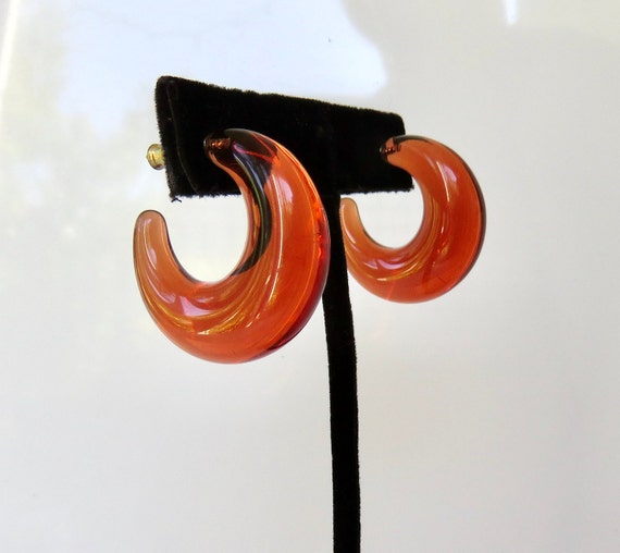 peach resin hoop earrings pierced see through lar… - image 1