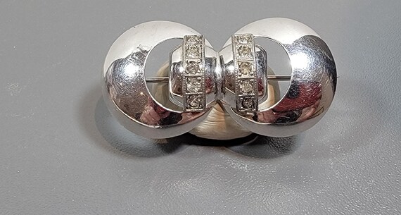 deco brooch sterling silver rhinestone accents