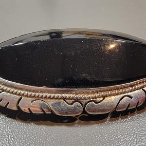 sterling silver brooch large black stone mexican taxco