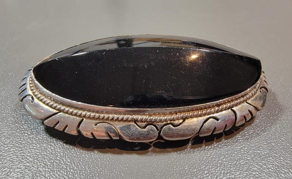 sterling silver brooch large black stone mexican taxco