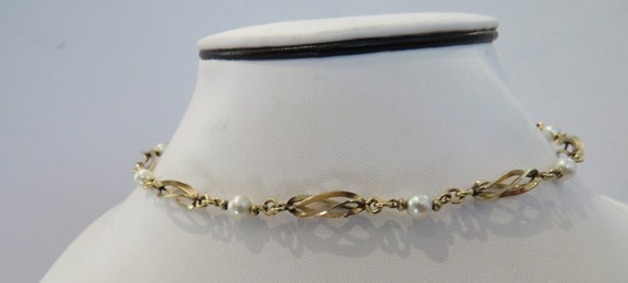 Gold filled necklace caged cultured pearls choker… - image 2