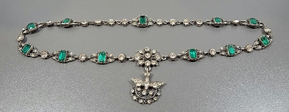 Antique french necklace green and white paste french traditional saint esprit