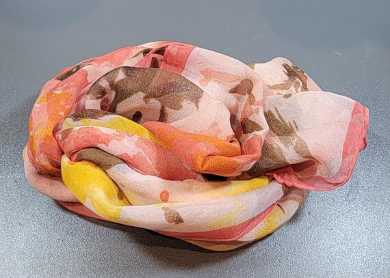 Chiffon scarf yellow peach pink floral Ellen Tracy Long spring colors