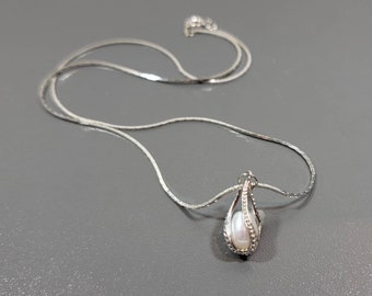 pearl pendant sterling silver caged pearl dainty
