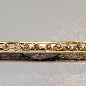 Purple paste brooch bar pin slim gold plated antique