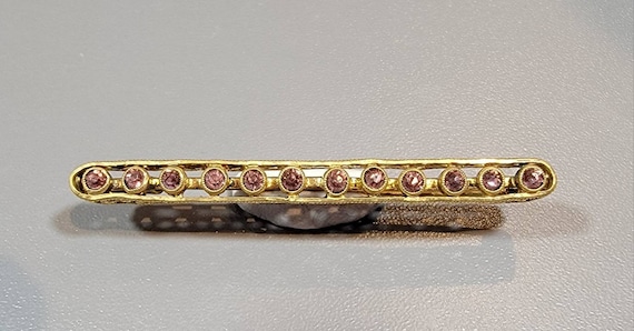 Purple paste brooch bar pin slim gold plated antique