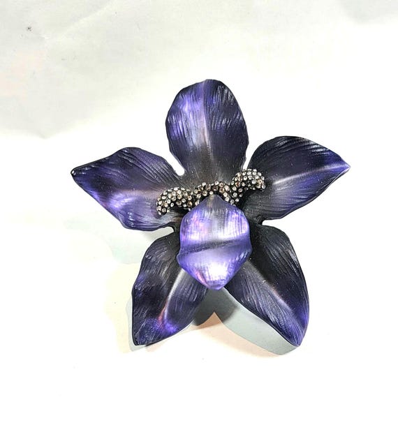 alexis bittar flower brooch large crystals vintage lilac orchid grape purple