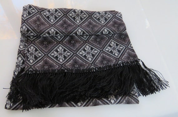 Panel scarf grey and black stylized foliate design double sided ascot cravat