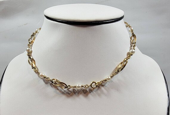 Gold filled necklace caged cultured pearls choker… - image 8