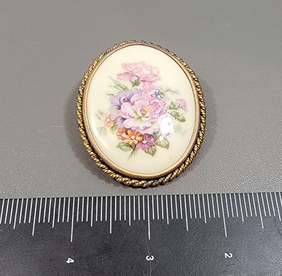 antique brooch porcelain brooch floral bouquet oval victorian