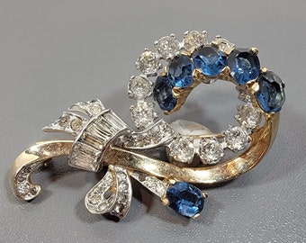 Mazer brooch top quality blue glass faux sapphire