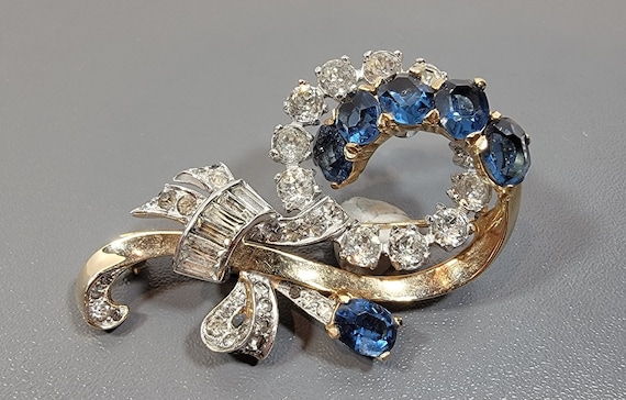 Mazer brooch top quality blue glass faux sapphire