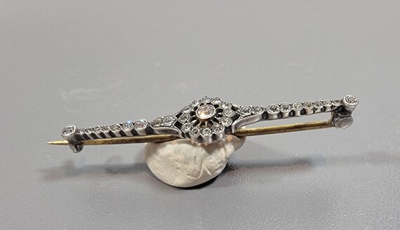 antique brooch silver crystal bar pin big stones