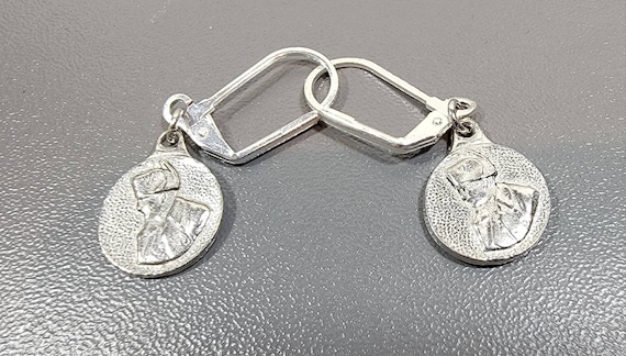 napoleon earrings fake silver tone metal coins pierced