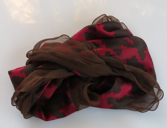Houndstooth Silk Scarf Red and Brown Rectangular … - image 5