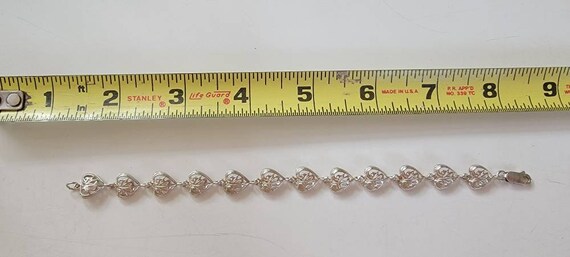 fancy chain bracelet sterling silver hearts vinta… - image 2