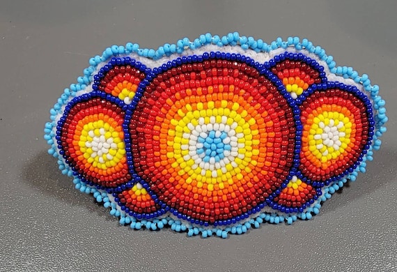 hair barrette suede beaded blue red primarily col… - image 1