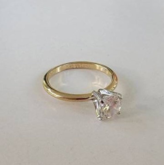rhinestone engagement ring gold plated big stone … - image 1