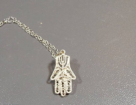 hamsa hand pendant filigree sterling silver hand … - image 1