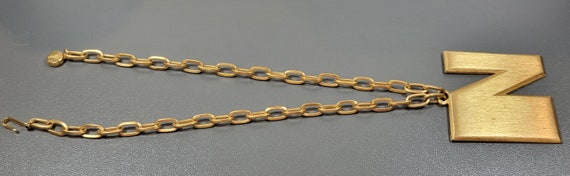 crown trifari necklace gold tone chain initial N - image 8