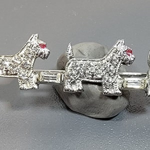 Scottie Dog brooch rhinestone three little deco dogs