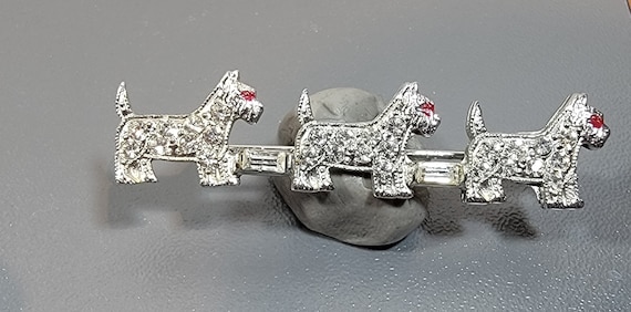 Scottie Dog brooch rhinestone three little deco dogs