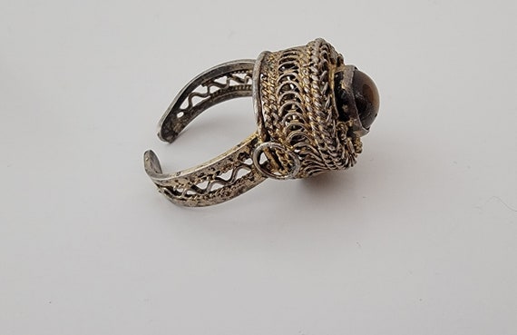 antique silver ring chinese court ring tigers eye - image 5