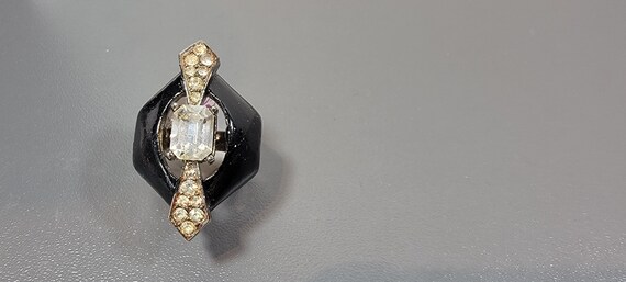 coro rhinestone ring art deco r adjustable black … - image 8